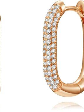 Women's Gold Silver U Shaped Elegant Stylish Three Diamon Huggie Earring